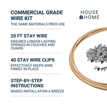 Load image into Gallery viewer, Upholstery Stay Wire for Stabilizing Furniture Springs- 20ft with 40 Clips- w/ Instructions