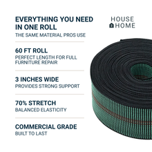 Load image into Gallery viewer, Webbing for Lawn Chairs and Furniture, Upholstery Webbing to Repair Couch Supports for Sagging Cushions, 3 Inch Wide by 60 Foot Roll 70% Stretch Elastic Chair Webbing Replacement