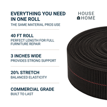 Load image into Gallery viewer, Webbing for Lawn Chairs and Furniture, Upholstery Webbing to Repair Couch Supports for Sagging Cushions, 3 Inch Wide by 40 Foot Roll 20% Stretch Elastic Chair Webbing Replacement