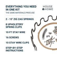 Load image into Gallery viewer, House2Home 15" Sofa Upholstery Spring Replacement Kit- 2pk Springs, Clips, Wire for Furniture Chair Couch and Recliner Repair Includes INSTRUCTIONS