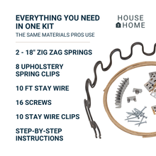 Load image into Gallery viewer, House2Home 18" Sofa Upholstery Spring Replacement Kit- 2pk Springs, Clips, Wire for Furniture Chair Couch and Recliner Repair Includes Instructions