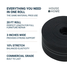 Load image into Gallery viewer, Webbing for Lawn Chairs and Furniture, Upholstery Webbing to Repair Couch Supports for Sagging Cushions, 3 Inch Wide by 20 Foot Roll 10% Stretch Elastic Chair Webbing Replacement