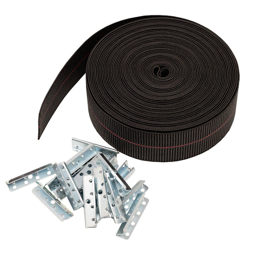 Replacement Elastic Webbing Kit to Repair Sagging Couch, Chair, Lawn ,and Patio Furniture, Includes Installation Instructions, 2 Inch Wide x 40 Ft. Long Strapping and Metal Webbing Clips